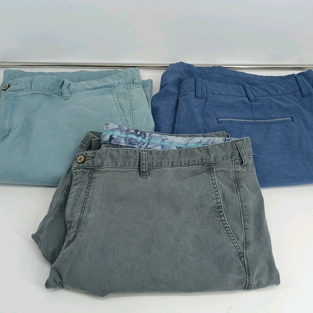 3X Size 44 Tommy Bahama Cotton Tencel Flat Front Shorts Mens Lt Blue/Gray/Blue